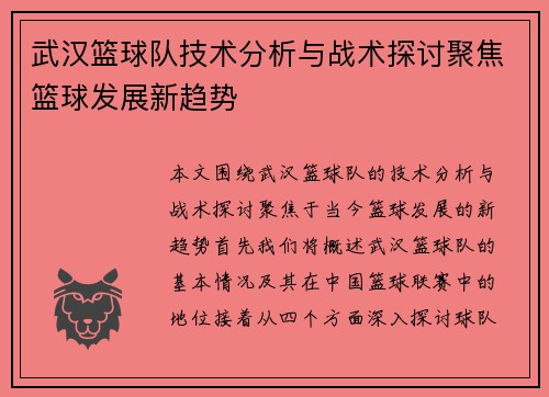 武汉篮球队技术分析与战术探讨聚焦篮球发展新趋势